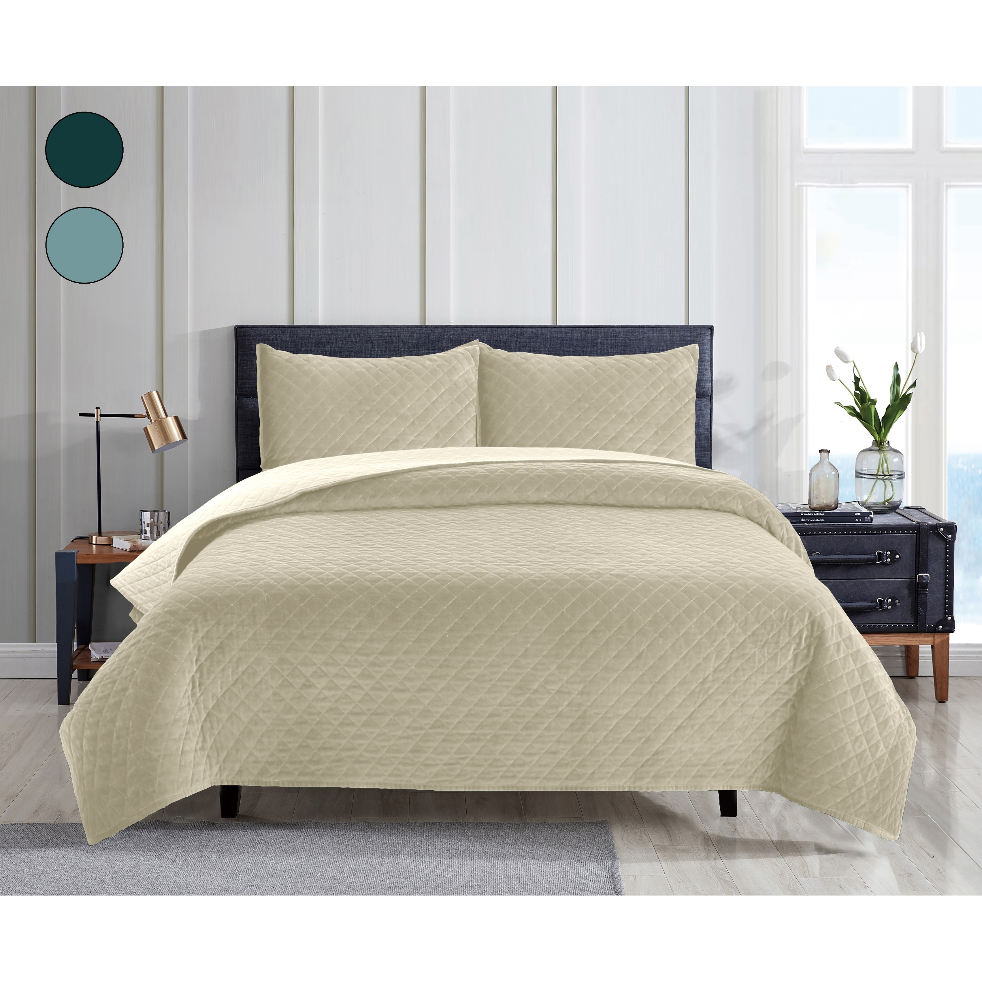 Plaza Velvet Prewash Cotton Dimond Stitching Quilt/ Coverlet Set - 3 Color