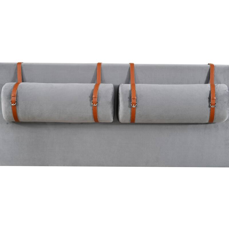 Full/ Queen Size Upholstered Platform Bed Frame with 2 USB Ports, Head Pillows and Side Storage Shelves
