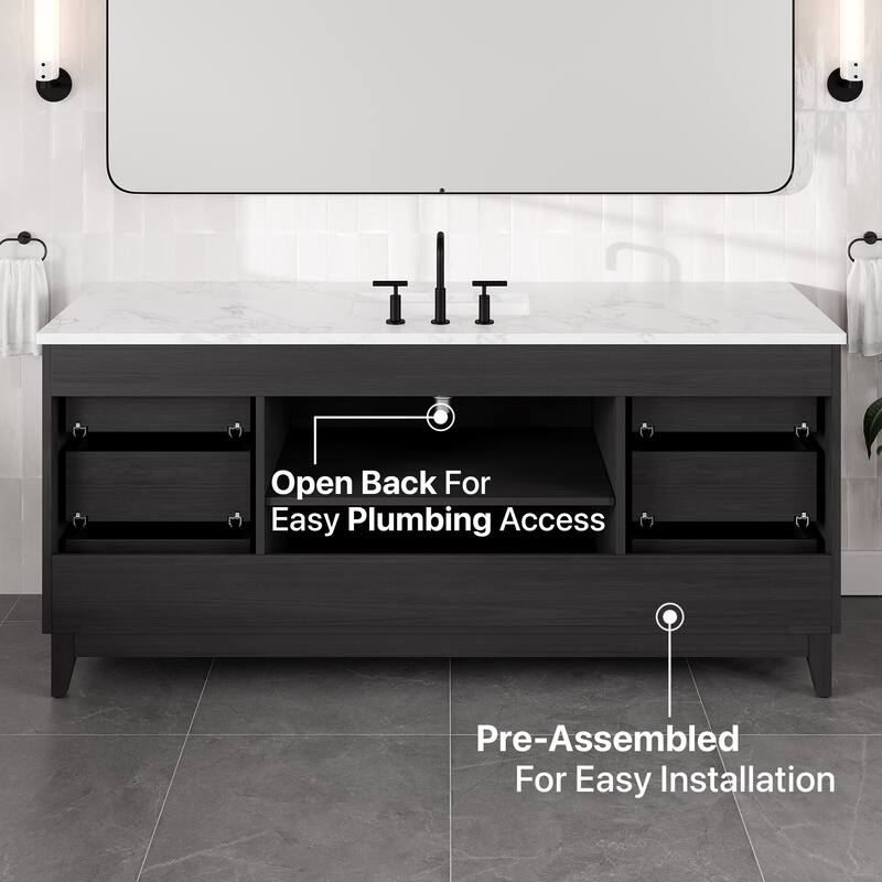 Eviva Graham Single Sink Bath Vanity with White Arabescato Engineered Stone Top