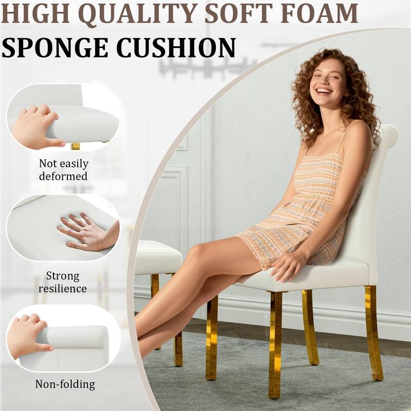 Luxury PU Leather Parsons Dining Chairs Side Chairs with Rolled Back and Stainless Steel Legs