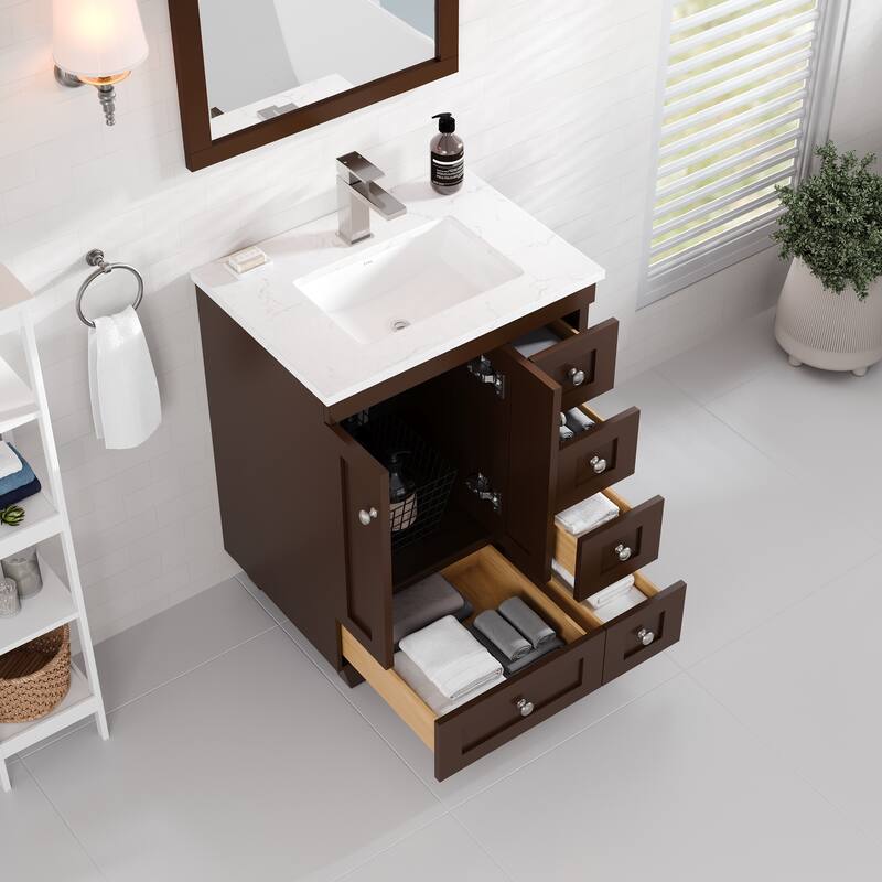 Eviva Acclaim 24"W Bath Vanity with Carrara Quartz Top & Undermount Sink