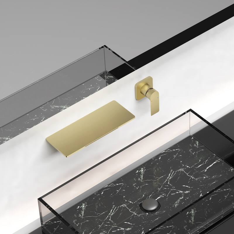 Wall Mounted Single Handle Bathroom Sink Faucet with Waterfall Spout, Silent and Splash Proof, Easy Clean