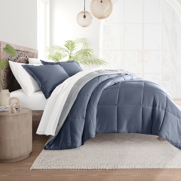 All-season Down Alternative Reversible Lightweight Comforter Set - Stone / Light Gray - King