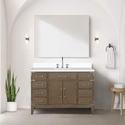 Laurel 48 in W x 22 in D Black Oak Single Bath Vanity and White Quartz Top