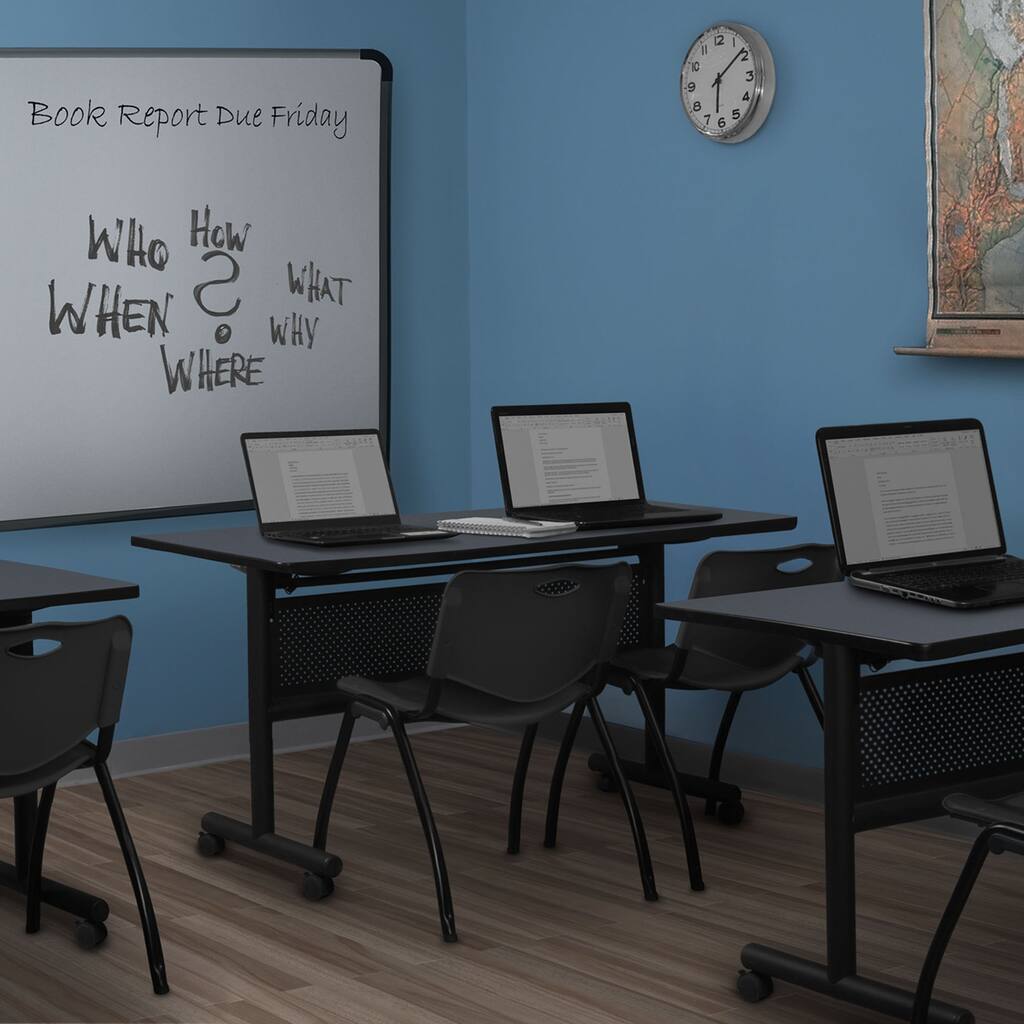 60" x 24" Flip Top Mobile Training Table with Modesty Panel- Grey and 2 "M" Stack Chairs- Black