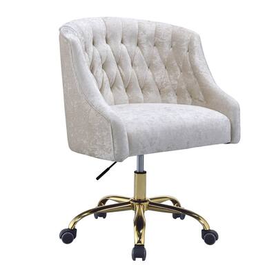 Swivel Velvet Upholstered Office Chair with Adjustable Height and Metal Base, Cream and Gold