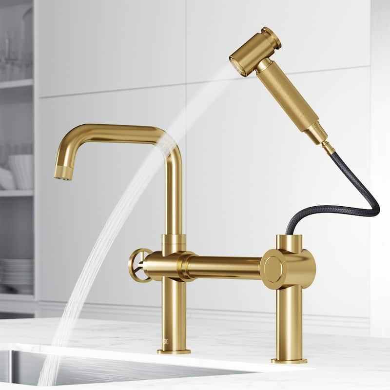 VIGO Cass 13" H Widespread Pull-Out Sprayer Kitchen Faucet