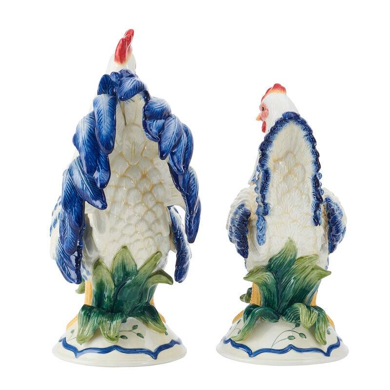 Fitz and Floyd Sicily Blue Rooster Hen Figure Set