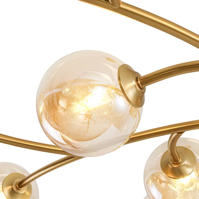 15-Light Spiral Branch Mid-century Amber Glass Chandelier - 43.3 in