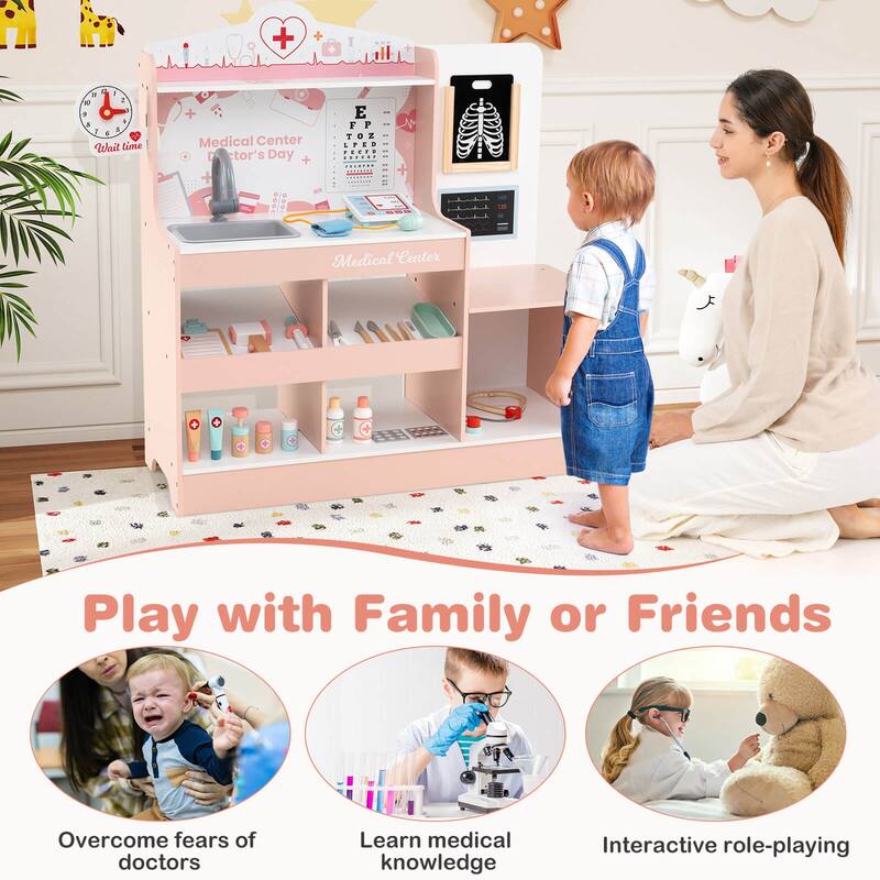 Honeyjoy Wooden Doctor Play Set with Clock Sink Eye Chart ECG Monitor - See Details