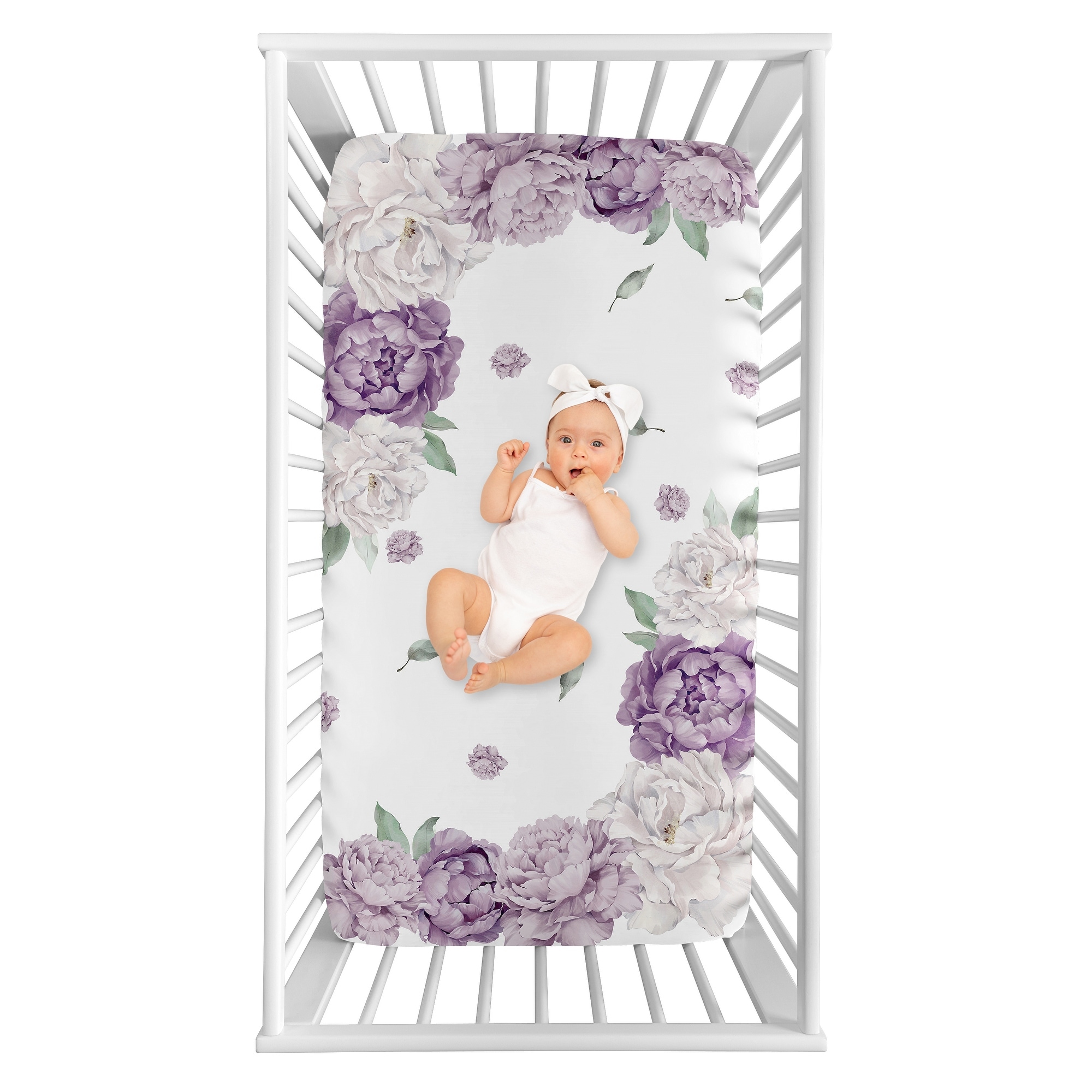 Sweet Jojo Designs Lavender Purple Boho Shabby Chic Floral Girl Photo Op Fitted Crib Sheet Ivory Bohemian Vintage Watercolor