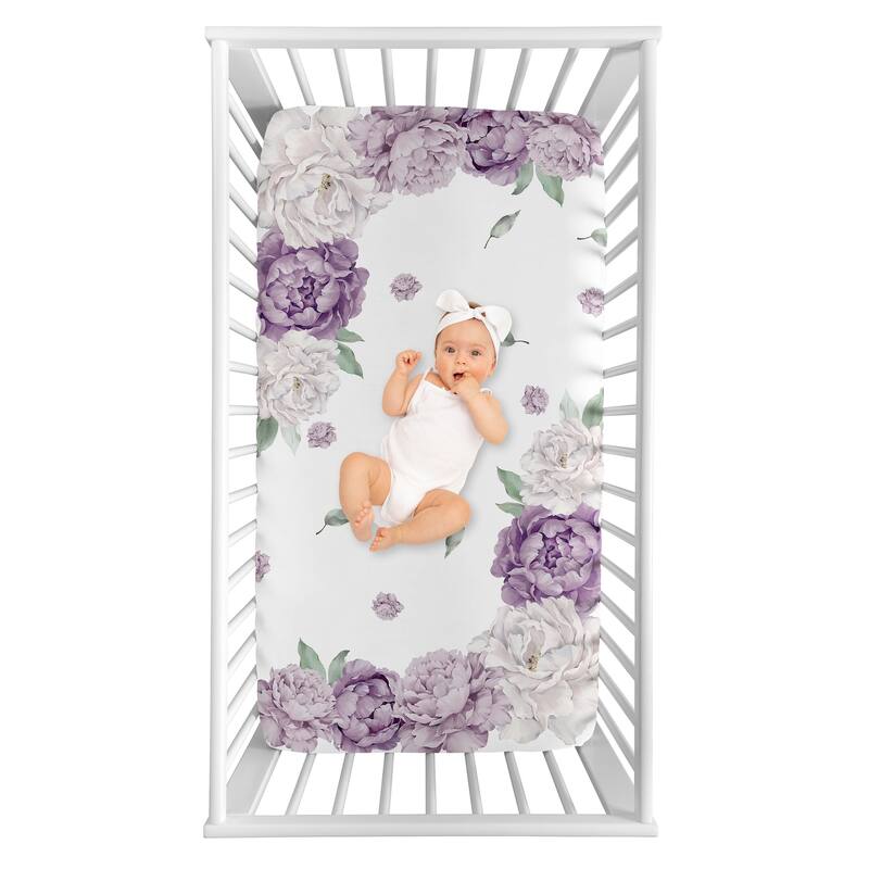 Sweet Jojo Designs Lavender Purple Boho Shabby Chic Floral Girl Photo Op Fitted Crib Sheet Ivory Bohemian Vintage Watercolor