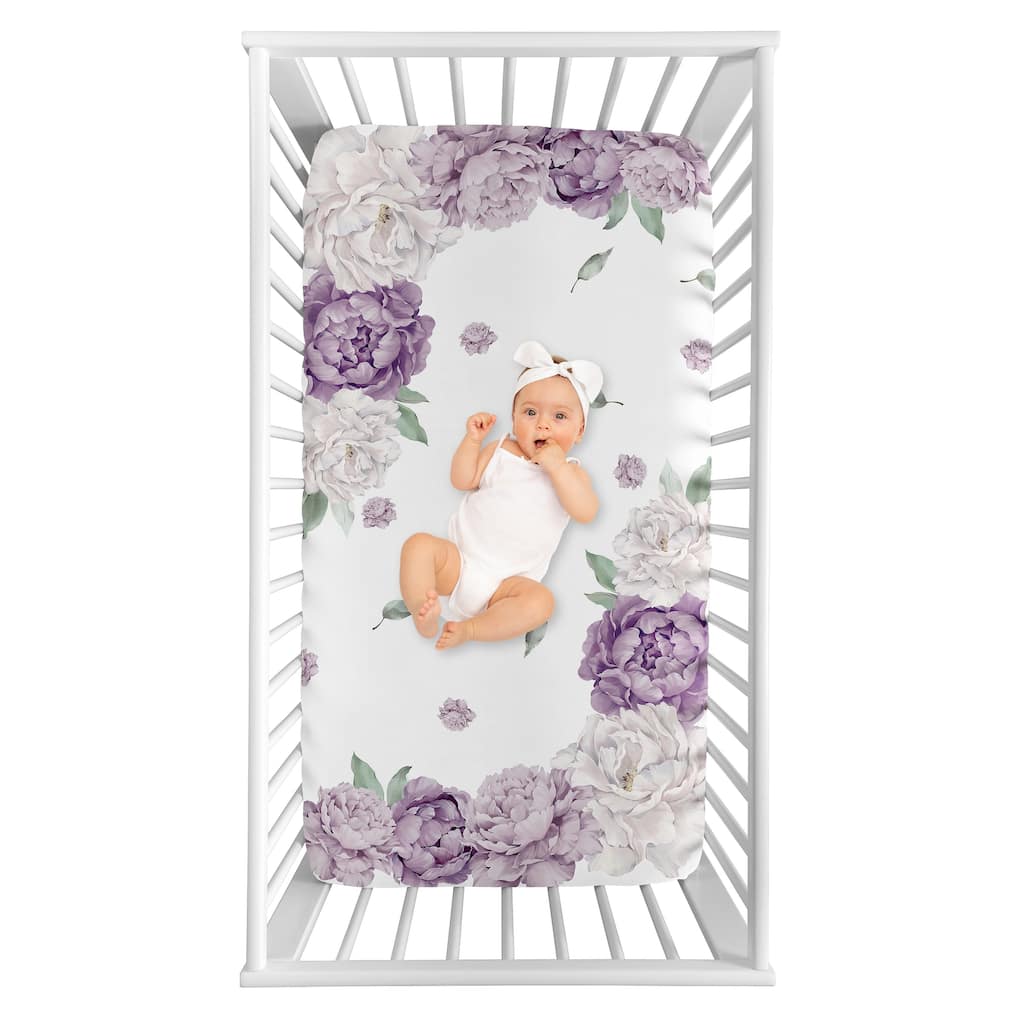 Sweet Jojo Designs Lavender Purple Boho Shabby Chic Floral Girl Photo Op Fitted Crib Sheet Ivory Bohemian Vintage Watercolor