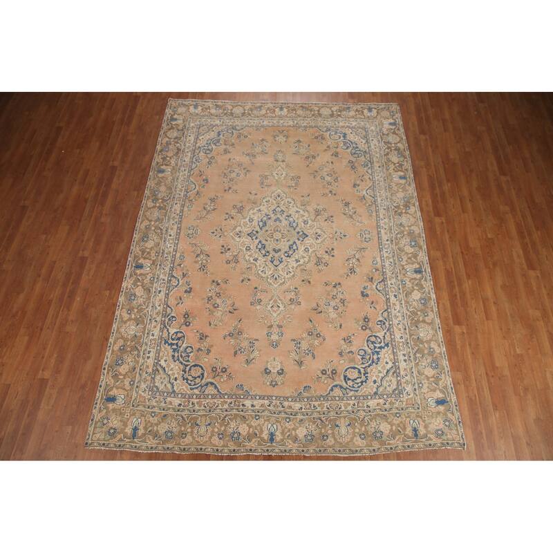 Hand Knotted Oriental 100% Wool Carpet Traditional Floral Peach Hamedan Area Rug - 11' 0'' X 7' 10''