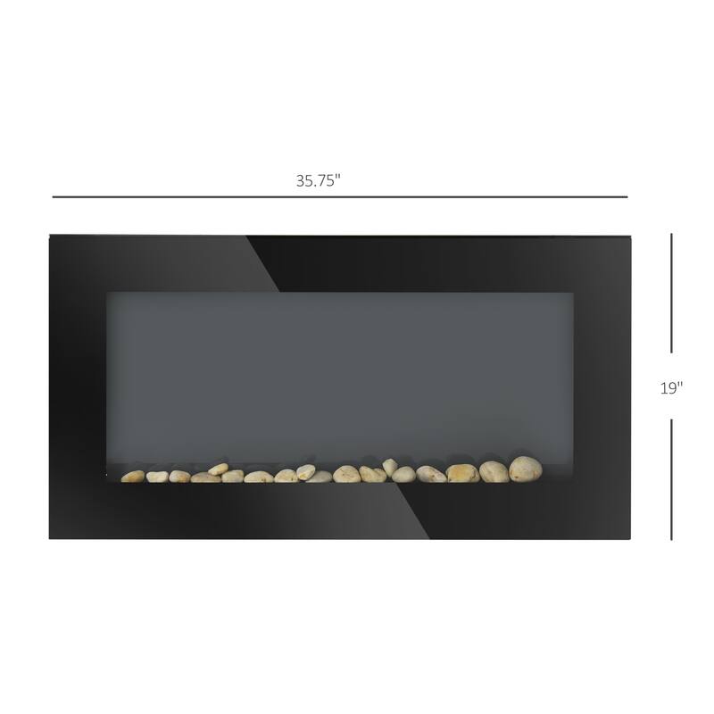 HOMCOM 35.75" 1500W Electric Wall-Mounted Fireplace with Flame Effect, 7 Color Background Light and Side Light, Black