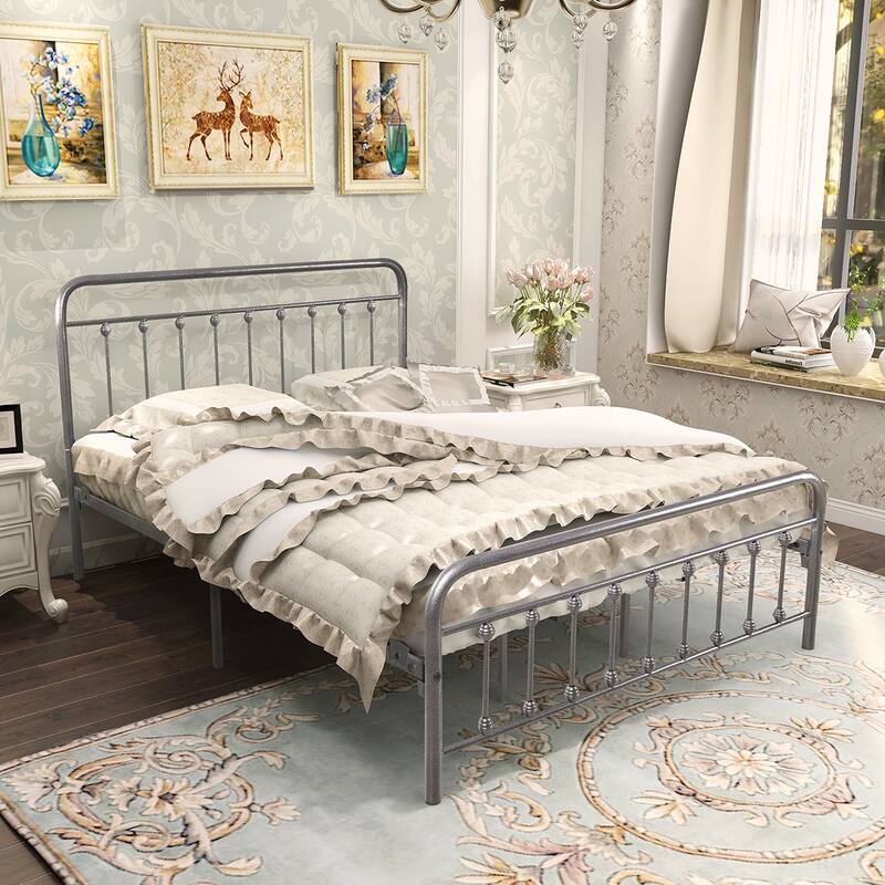 Metal Platform Bed Frame featuring a Headboard, Sturdy Slat Support, No Box Spring Required, and Easy to Assemble‌.