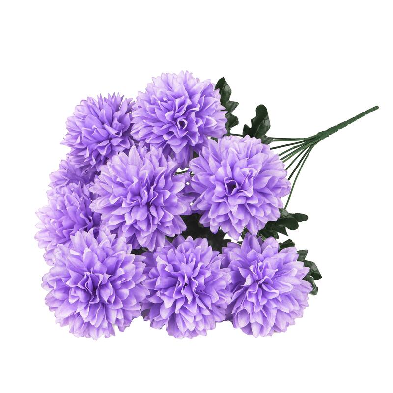 Set of 2 Lavender Artificial Ball Mum Pom Pom Flower Stem Bush Bouquet 22in - 22" L x 10" W x 10" DP