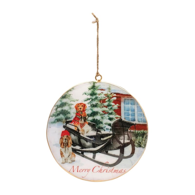 "Merry Christmas" Dogs in Sleigh Disc Ornaments - 6" - Multi-Color - 6ct