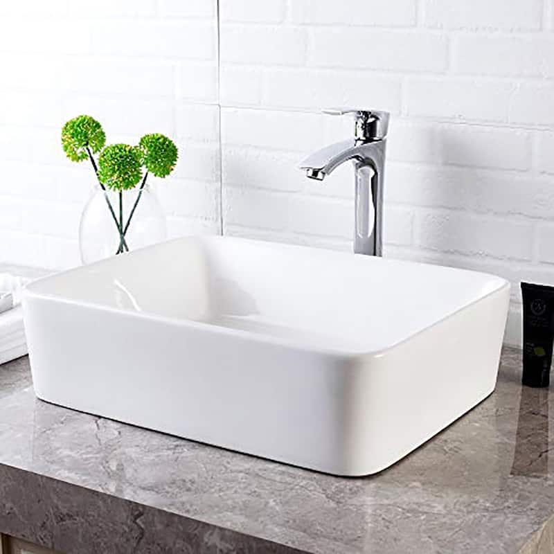 Rectangle White Ceramic Vessel Bathroom Sink