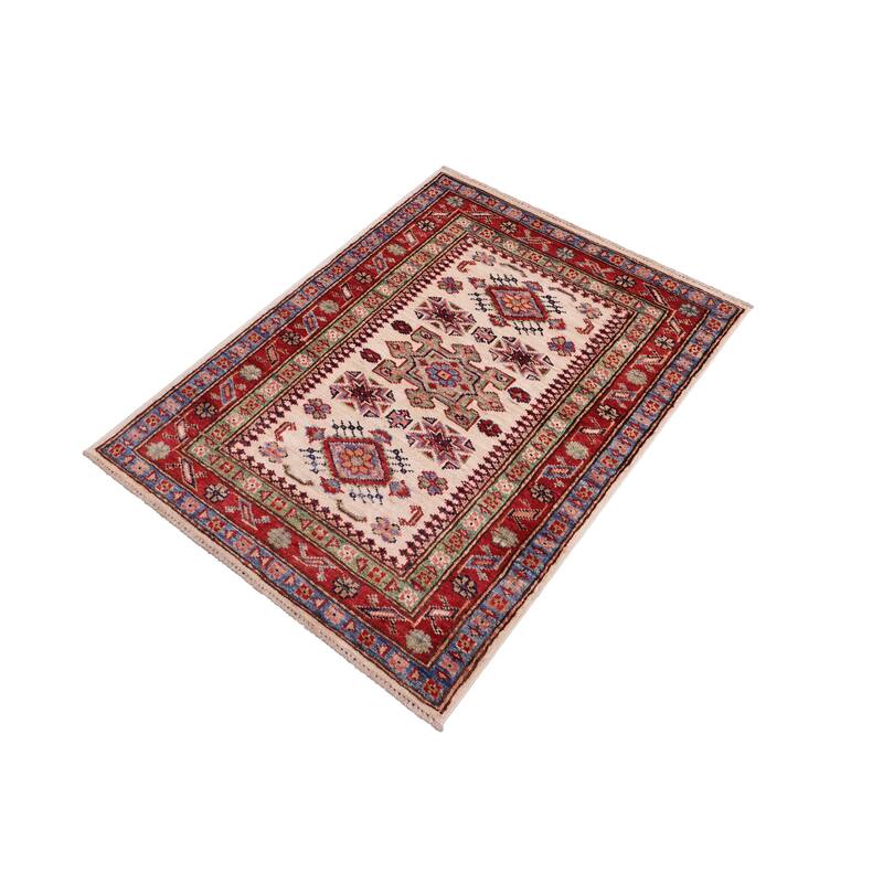 Rustic Super Kazak Solomon Beige/Red Hand Knotted Wool Rug - 2'0'' x 2'11''