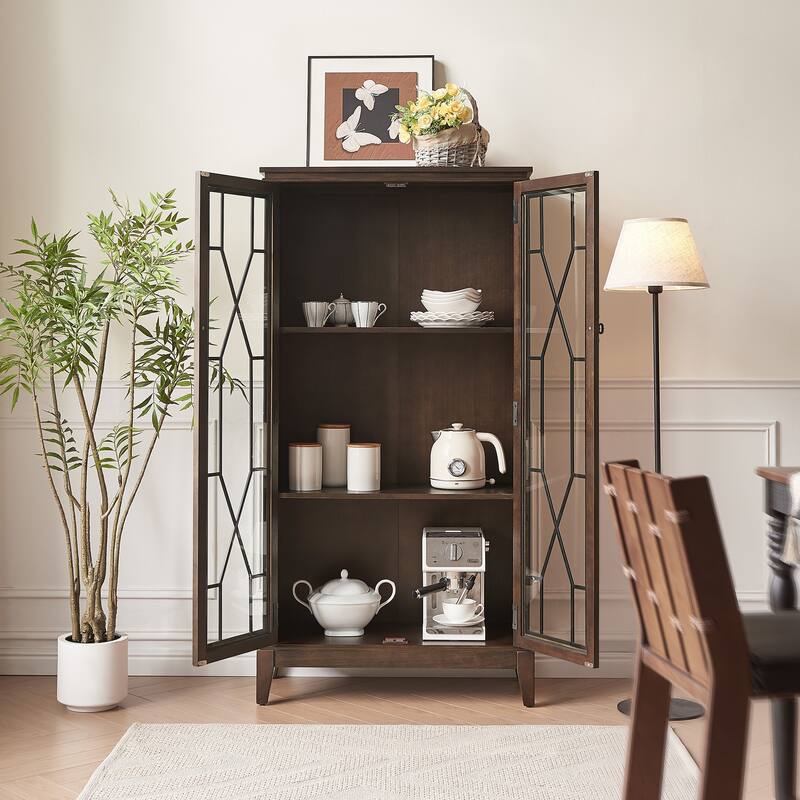 Morden Fort Living Room Wooden Tall Storage Cabinet with Glass Doors