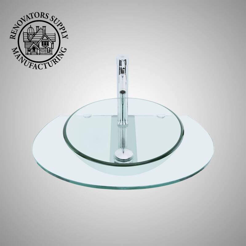 16.25" Corona Tempered Glass Wall Mount Bathroom Sink Round with Chrome Faucet and Drain