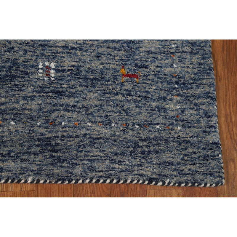 Blue Gabbeh Oriental Rug Hand-Knotted Tribal Wool Carpet - 3'11" x 5'10"