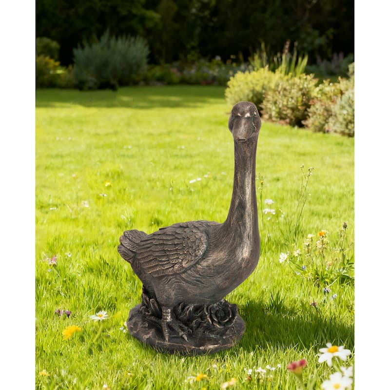 Glitzhome 20"H MGO Faux Bronze / White Goose Garden Statue