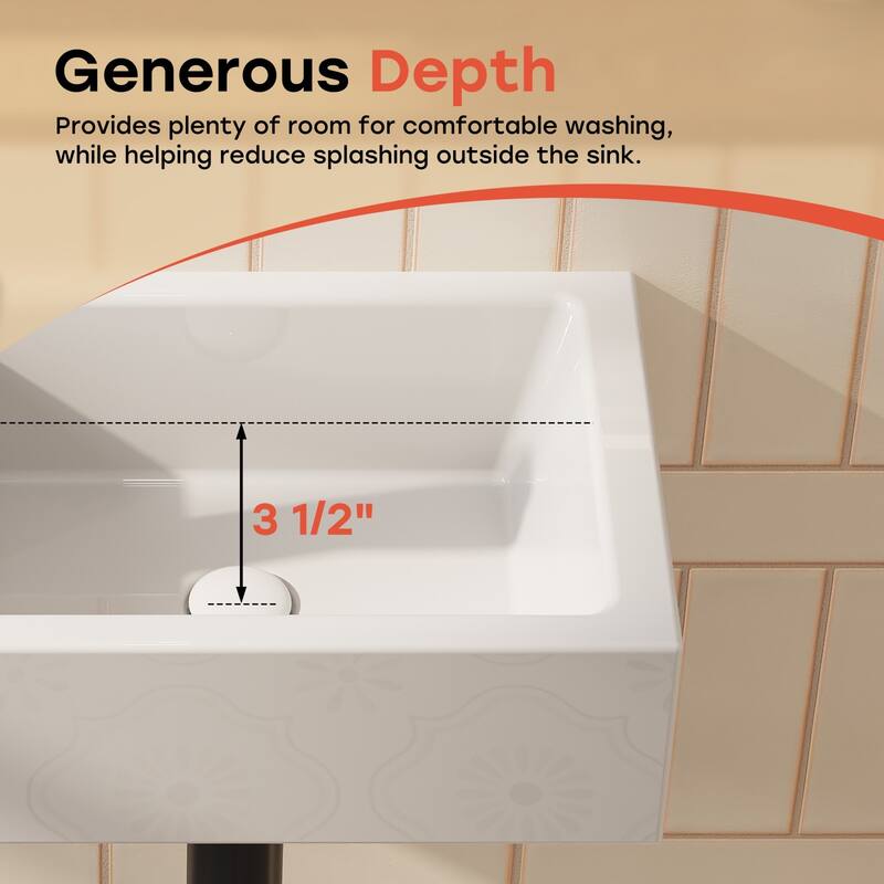 HOROW Right Hand White Ceramic Wall-Mounted Rectangle Vessel Sink Porcelain - N/A