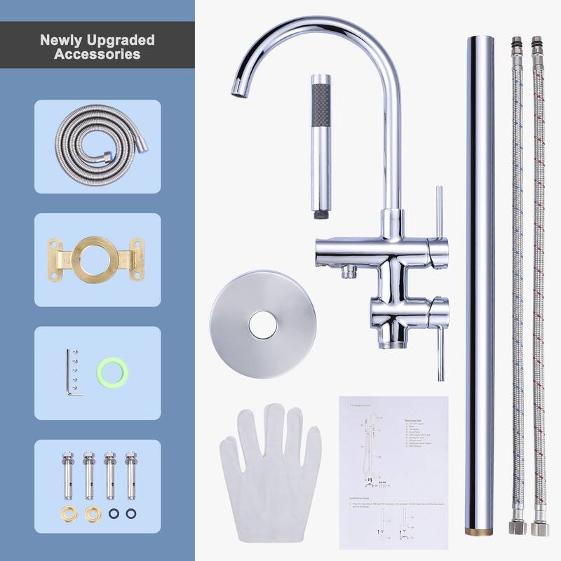 WOWOW Double Handle Freestanding Tub Faucet with Handheld Shower