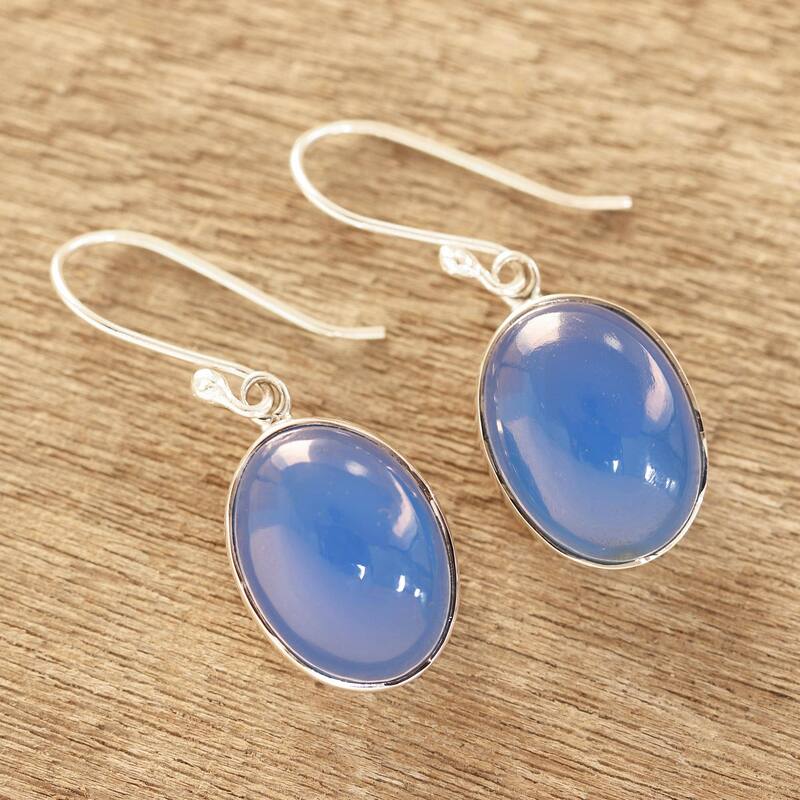NOVICA Cool Ovals, Chalcedony dangle earrings - 1.4*0.5