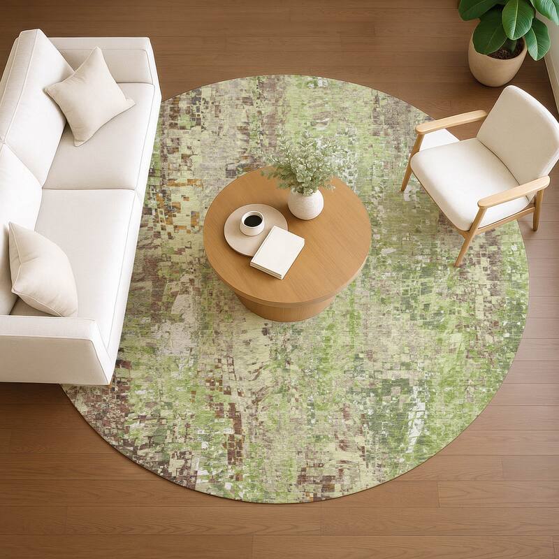 Machine Washable Indoor/ Outdoor Abstract Pixels Chantille Rug