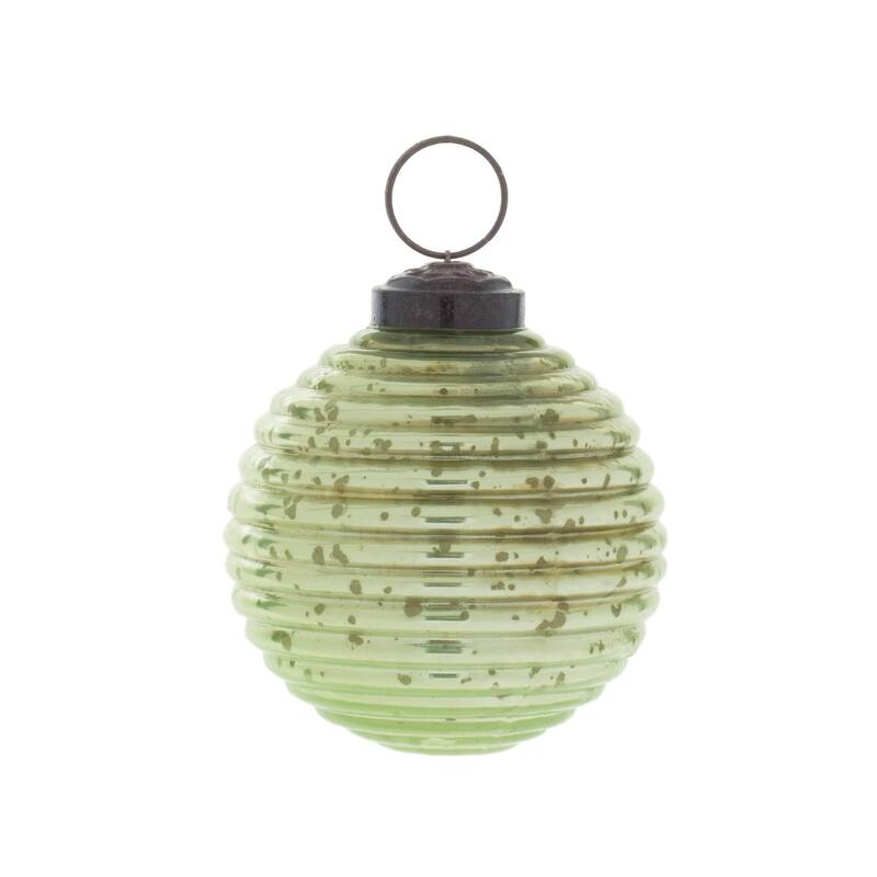 Ribbed Mercury Glass Christmas Ball Ornaments - 3.5" - Green - 6ct