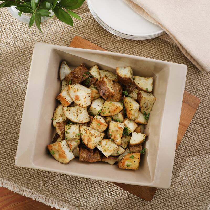 Gibson Elite 2 Quart or 2.75-Quart Stoneware Baking Dish with Acacia Wood Lid - Taupe Rectangular Oven Safe Baker