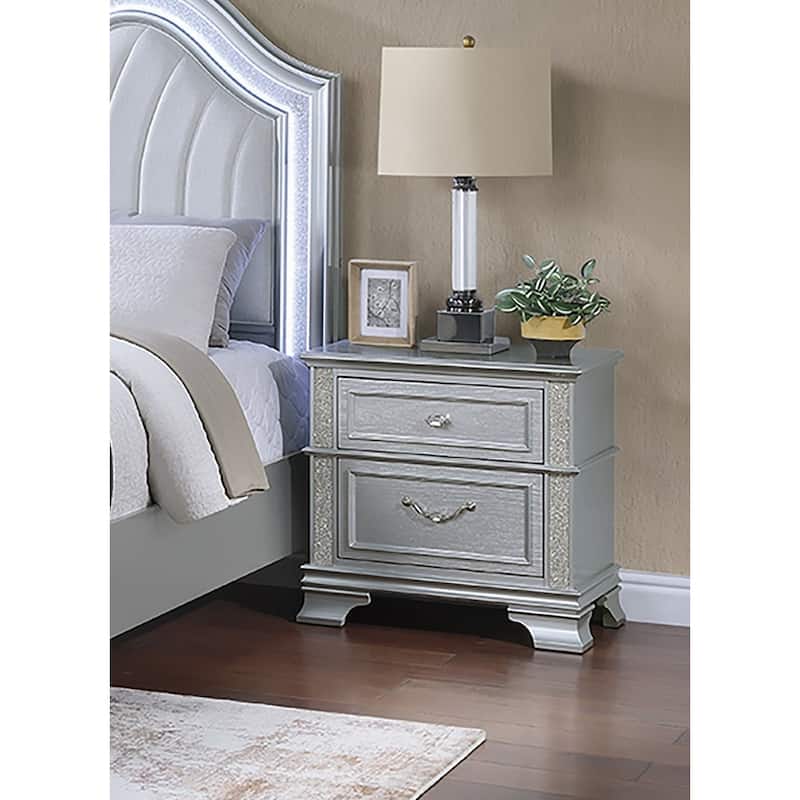 Charming Two-Drawer Nightstand with Sparkling Accents for Bedroom Enhancement