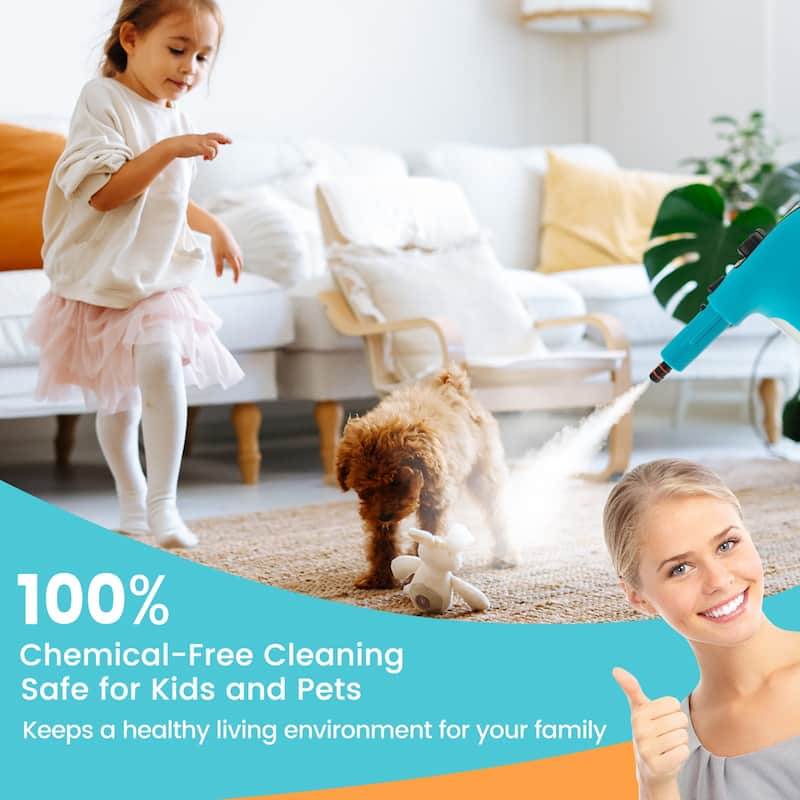 1400W Handheld Steam Cleaner with 14-Piece Accessory Kit and Child Lock - 13" x 5" x 9.5" (L x W x H)
