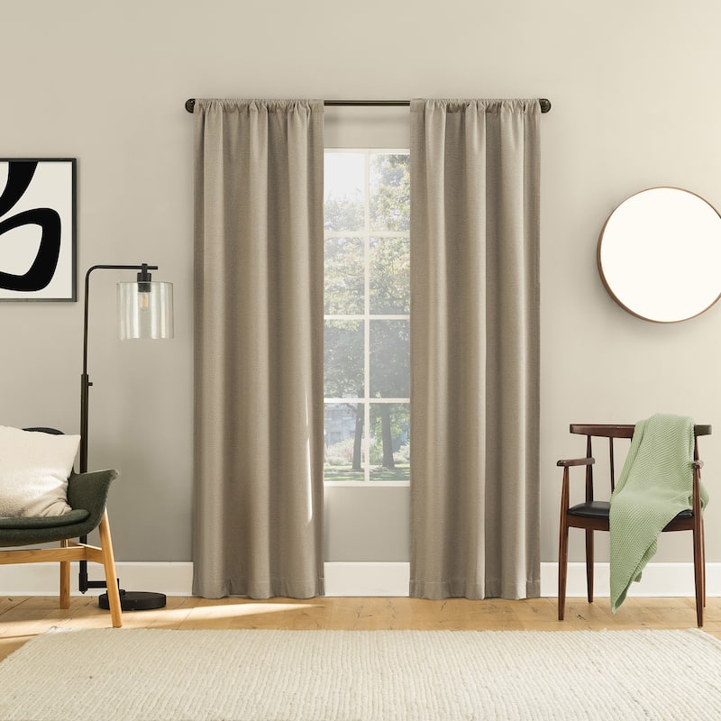 Sun Zero Prescott 2-Piece Herringbone Magnetic Closure Total Blackout Rod Pocket Curtain Panel Pair - 74" x 84" - Dark Beige