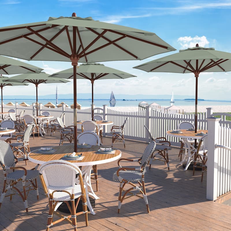 California Umbrella 9ft Marenti Wooden Sunbrella Patio Umbrella with Sunbrella Fabric, Base Not Included