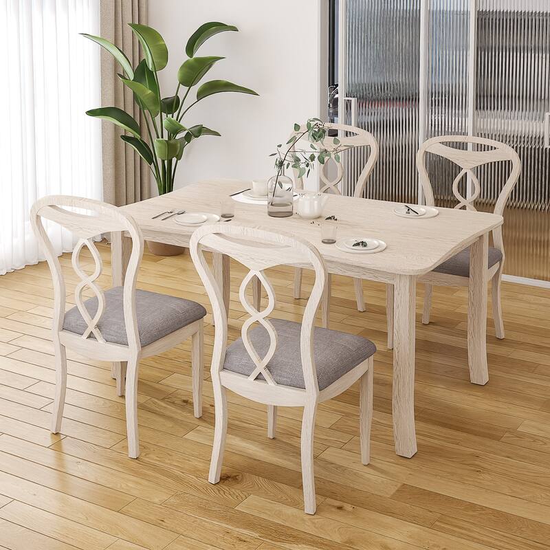 Javlergo 5/7-Piece Solid Wood Dining Set with Curved Edge