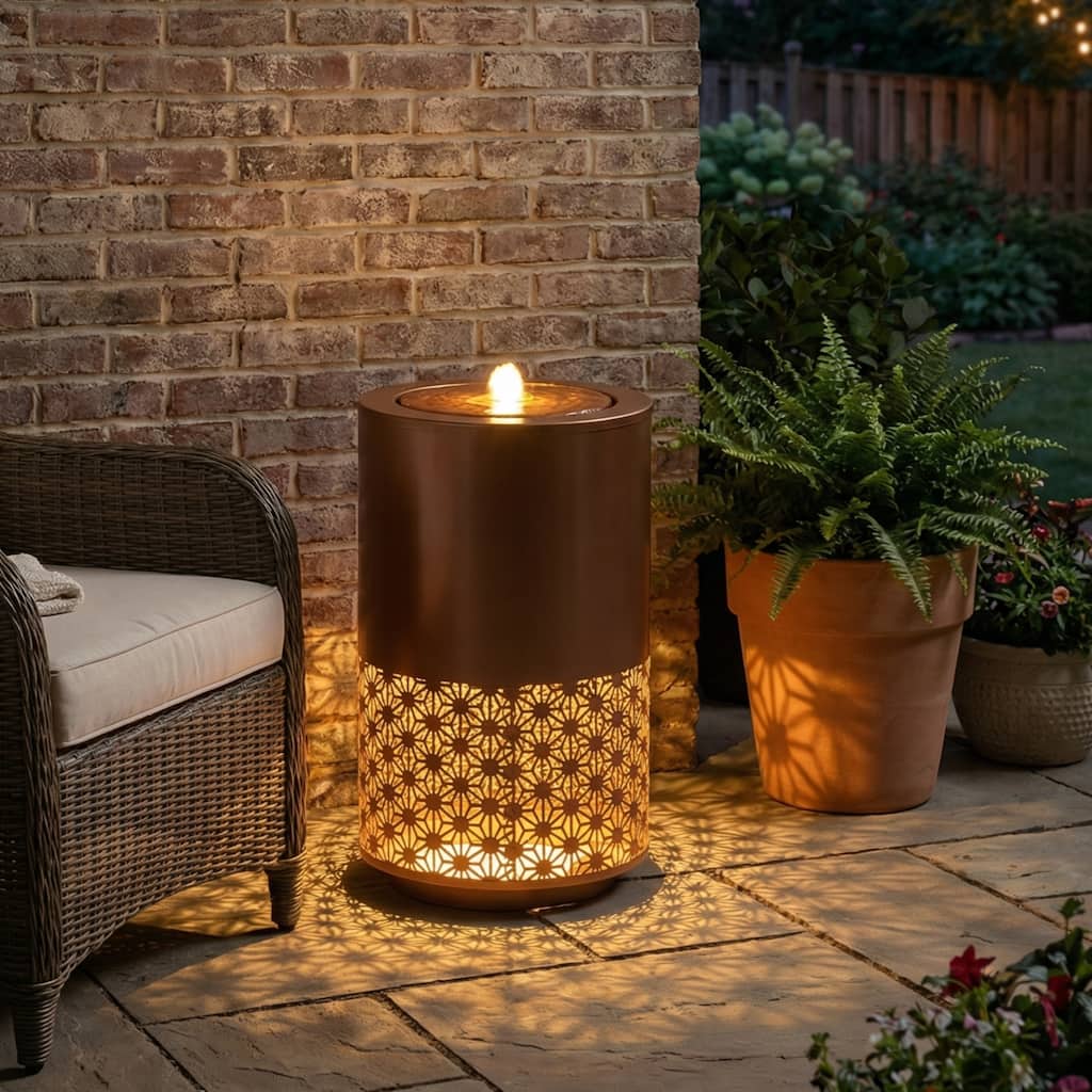 Christopher Knight Home - Modern 20.87"H Metal Outdoor Water Fountain with LED Lights & Candle Style Cutout Design