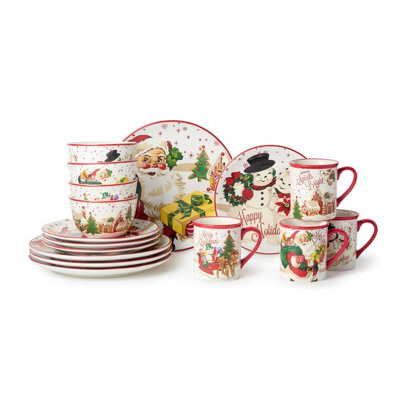 Certified International Santa's Retro Christmas 16pc Dinnerware Set, Service for 4