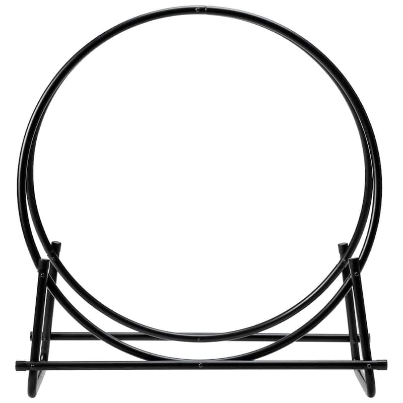 30" Black Freestanding Powder Coated Steel Firewood Rack with W-Base Support for Patio - 30" x 14" x 32.5" (L x W x H)