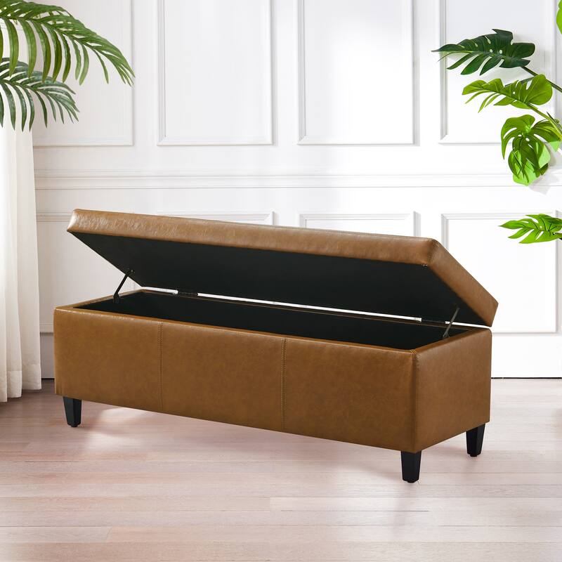50.3" x 17.50" x 18" Upholstered Rectangular Storage Ottoman-Faux Leather