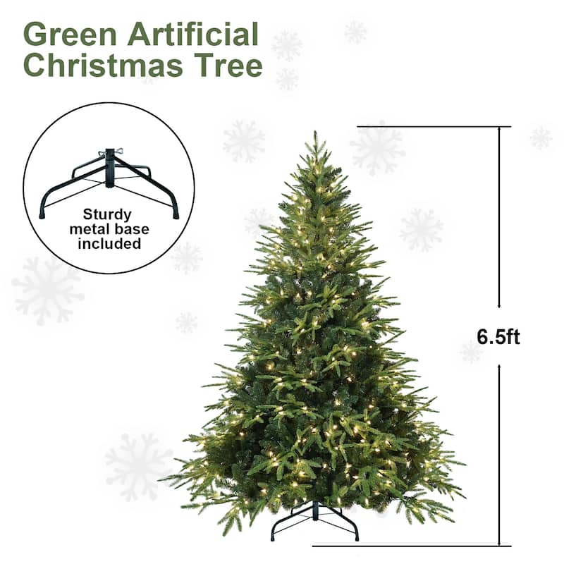 Pre-Lit Artificial Pine Tree - Warm White Incandescent Lights, PE+PVC Branches, Metal Stand - Green