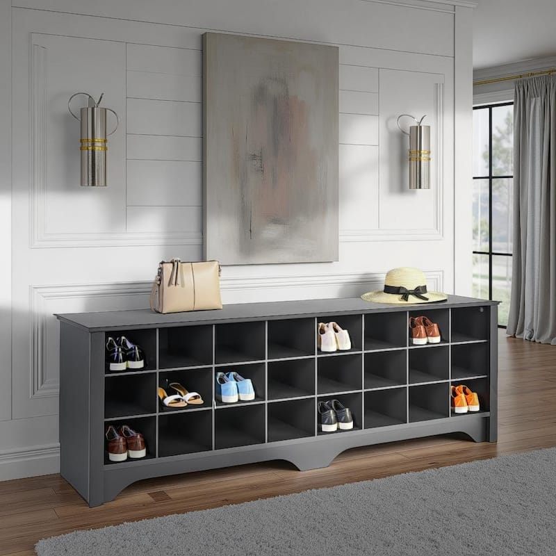 Prepac 24 pair Shoe Storage Cubby Bench, Multiple Finishes