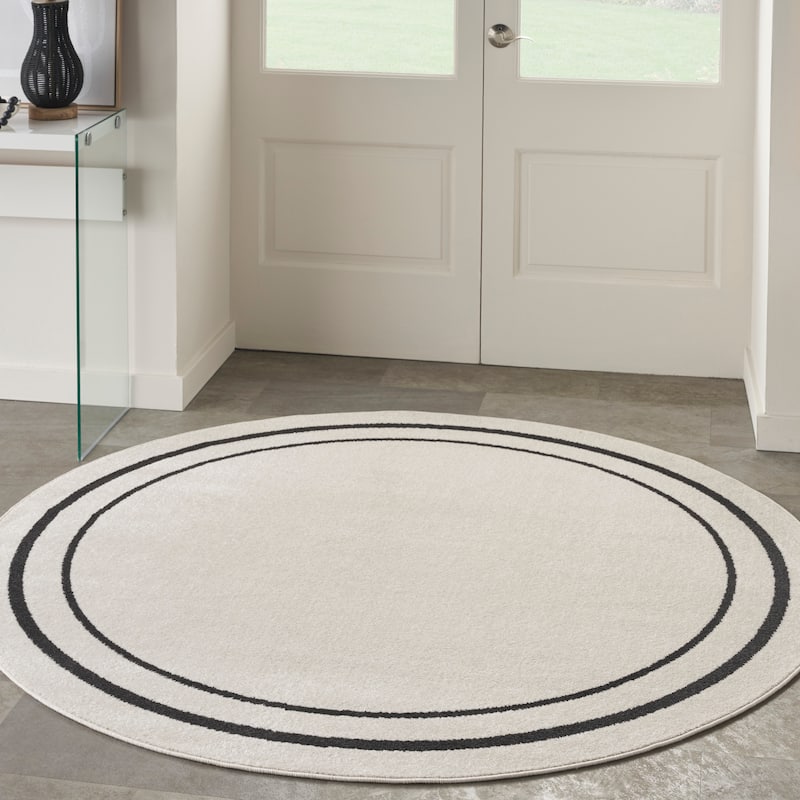 Nourison Essentials Indoor/Outdoor Solid Area Rug - 6' Round - Ivory/Black