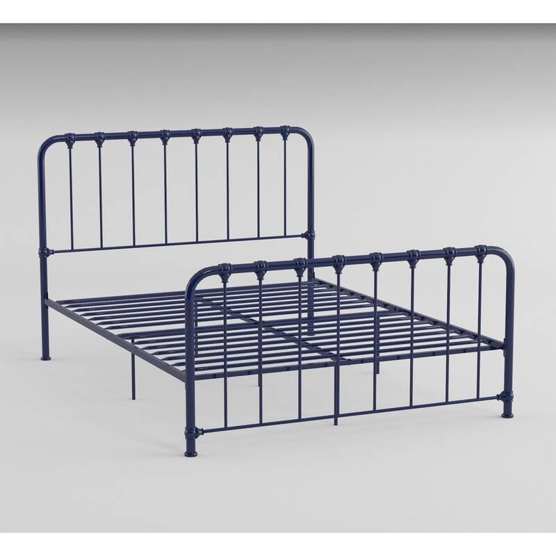 Metal Bed Blue Finish Twin Platform Bed 1pc