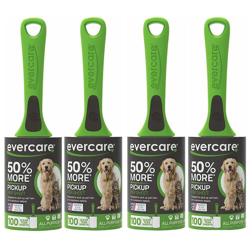 Evercare All Purpose Sticks Pet Hair Lint Rollers - 100 Sheets Each - Pack of 4