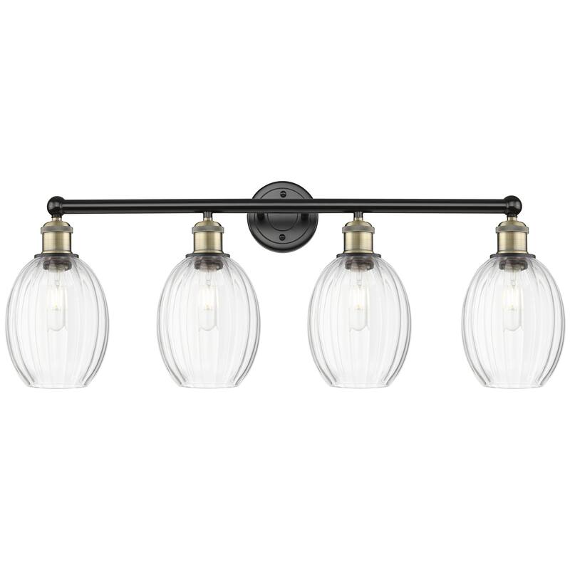 Innovations Lighting Endless Possibilities Edison - Preston - 4 Light 33" Bulb Shade Bath Vanity Light - Clear/Black Antique Brass