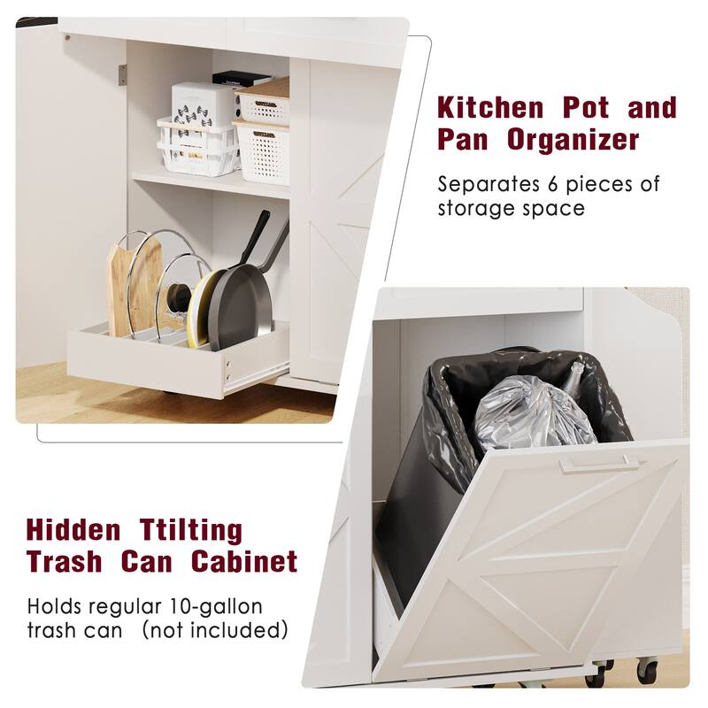 Farmhouse Kitchen Island with Extendable Leaf, Storage Drawers, Detachable Racks & Towel Holder